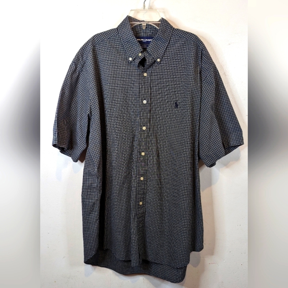 Vintage Ralph Lauren Golf Blue Plaid Short Sleeve Shirt Large